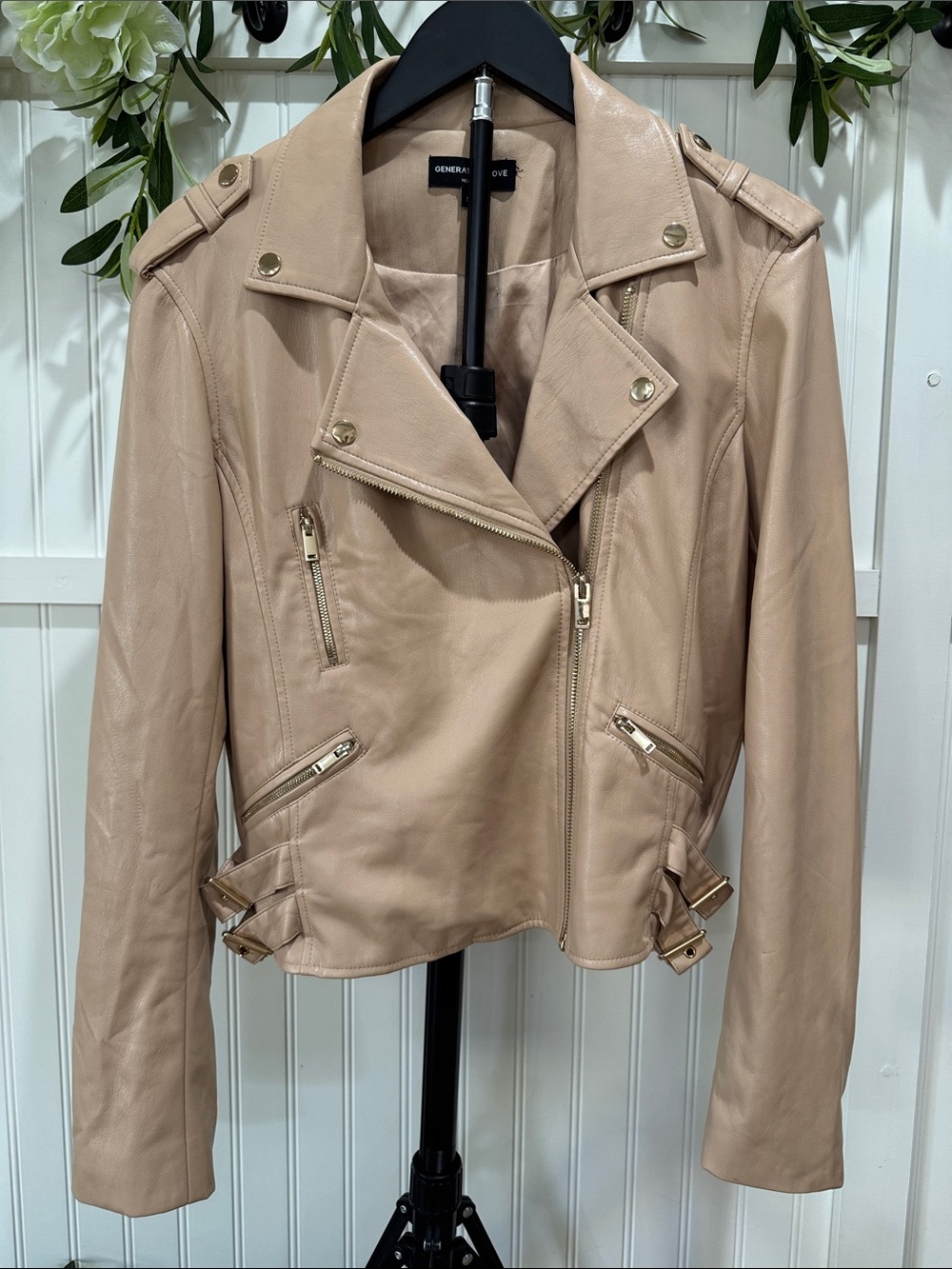 #750 GENERATION LOVE Beige/Tan/Taupe Faux Leather Moto Jacket